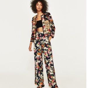 Zara Wide Leg Floral Poplin Trousers